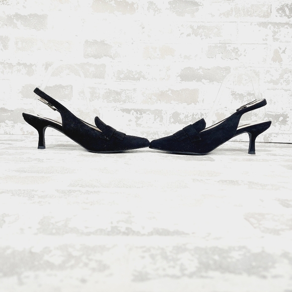 New  FRENCH CONNECTION  Dainty Kiltie Vegan Leather Slingback Pump In Black H293